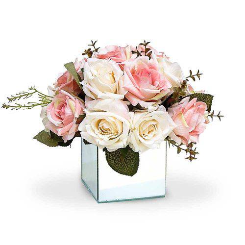 Tudo sobre 'Arranjo de Flores Artificiais Rosas Mistas Vaso Espelhado Pequeno 25x15'
