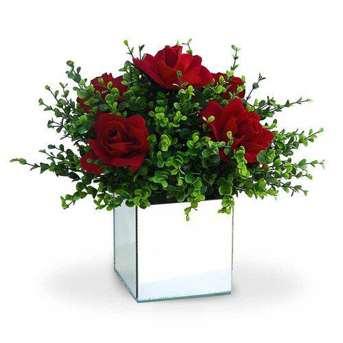 Tudo sobre 'Arranjo de Flores Artificiais Rosas no Vaso Espelhado 30 Cm'