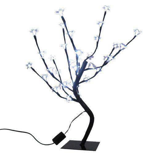 Arvore Cerejeira Branco 36Leds Abajur 54cm Luminaria Natal