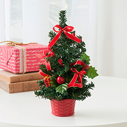 🏷️【Tudo Sobre】→ Árvore de Natal de Mesa Decorada Base Vermelha 25cm - Orb  Christmas