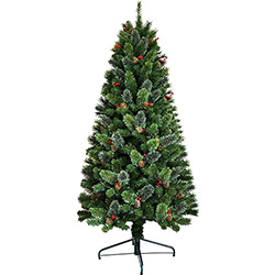 Árvore de Natal Decorada 3m 2.110 Galhos - Enfeitada com Pinhas, Frutinhas e com Base Metálica - Orb Christmas