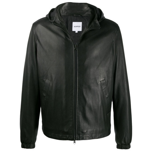 jaqueta de couro preta com capuz