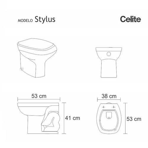Tamanhos, Medidas e Dimensões do produto Assento Sanitário Poliéster com Amortecedor Stylus Marfim para Vaso Celite