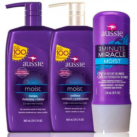 Aussie Kit Moist Shampoo, Condicionador 865ml e Mascara 236ml