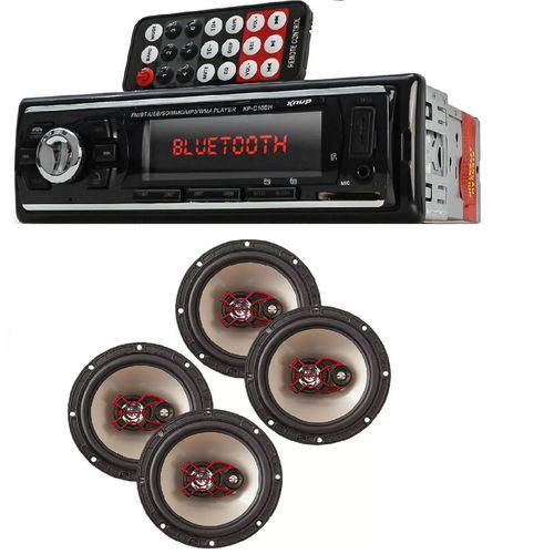 Auto Radio Automotivo Bluetooth Mp3 Player USB Sd e Kit 4 Auto Falante Bravox 6 50w