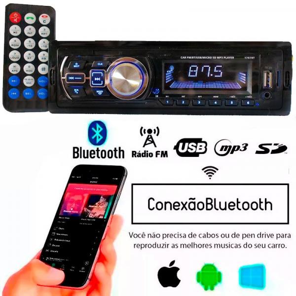 Auto Radio Automotivo Bluetooth Usb Sd Mp3 Player Som Carro - 2m