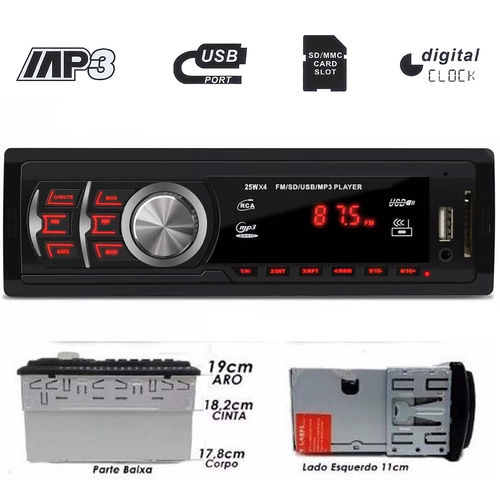 Auto Rádio MP3 Player Automotivo Fm USB SD e AUX First Option