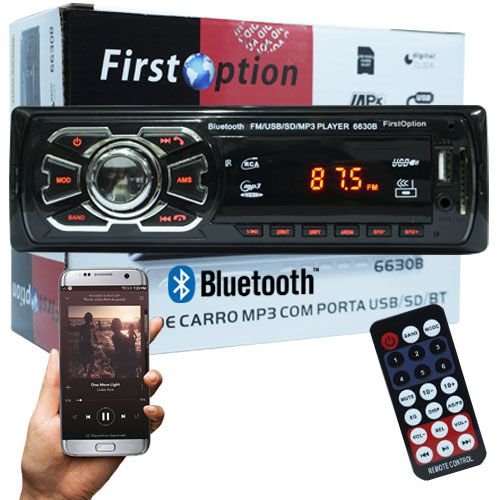 Auto Rádio Som Mp3 Player Automotivo Carro Bluetooth First Option 6630BSC Fm Sd Usb Controle