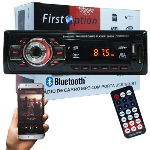 Auto Rádio Som Mp3 Player Automotivo Carro Bluetooth First Option 6650BSC Fm Sd Usb Controle