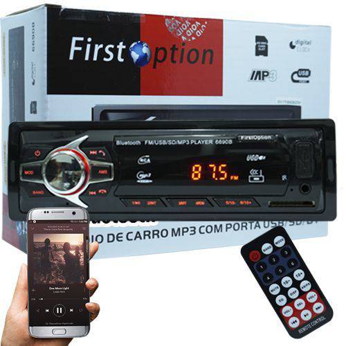 Tudo sobre 'Auto Rádio Som Mp3 Player Automotivo Carro Bluetooth First Option 6680BSC Fm Sd USB Controle'
