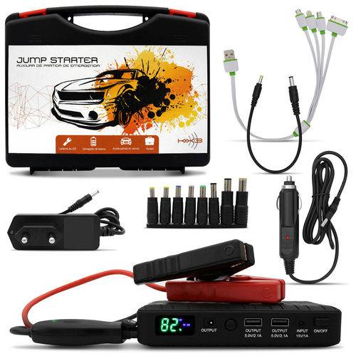 Tudo sobre 'Auxiliar de Partida Portátil Kx3 Jump Starter Bivolt 14000mah USB Carregador de Bateria Lanterna Led'