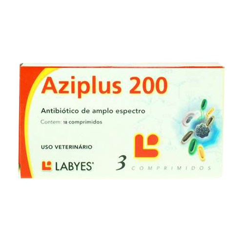 Aziplus 200 18 Comp Labyes Antibiótico Cães e Gatos