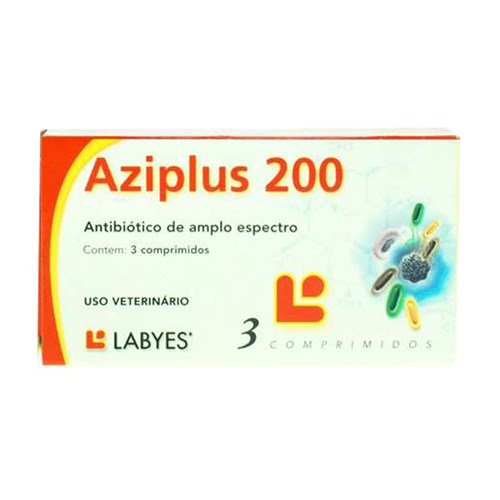 Aziplus 200 3 Comp Labyes Antibiótico Cães e Gatos