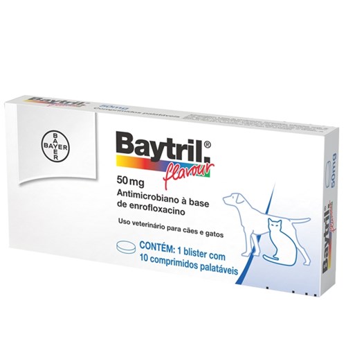 Bactericida Bayer Baytril Flavour 50 Mg - 10 Comprimidos