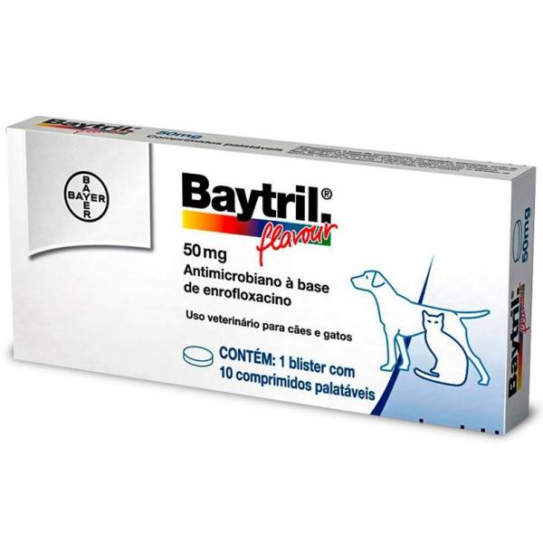 Bactericida Bayer Baytril Flavour 50mg com 10 Comprimidos