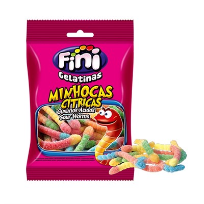 Bala de Gelatina Fini - Minhocas Cítricas - Pacote 250 Gr