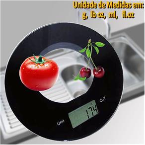 Balança de Cozinha Digital Slim Design Redonda 5 Kgs Preto Cbrn01552