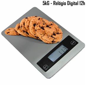 Balança Digital de Precisão Cozinha e Comércio 1g a 5 Kg Slim com Relógio CBRN02597