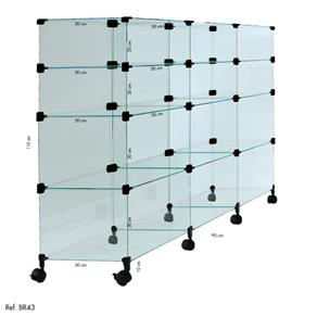 Balcão de Atendimento Modulado em Vidro com Rodízios - 1,10 X 0,90 X 0,30 - com Pé Rodízio