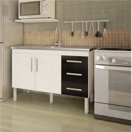 Balcão de Cozinha Sem Tampo 2 Portas Flex Mgm Móveis Branco/Preto