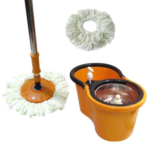 Balde Mop 360 Spin Esfregao Inox Centrifuga Limpeza + 1 Refil com Rodinha (bsl-mop-5 / Clb-03001 / Laranja)