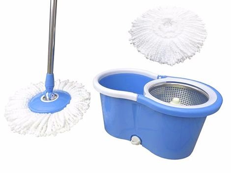 Balde Mop Esfregao Inox de Limpeza para Casa Centrifuga 360 Rodas Azul (BSL-MOP-3)