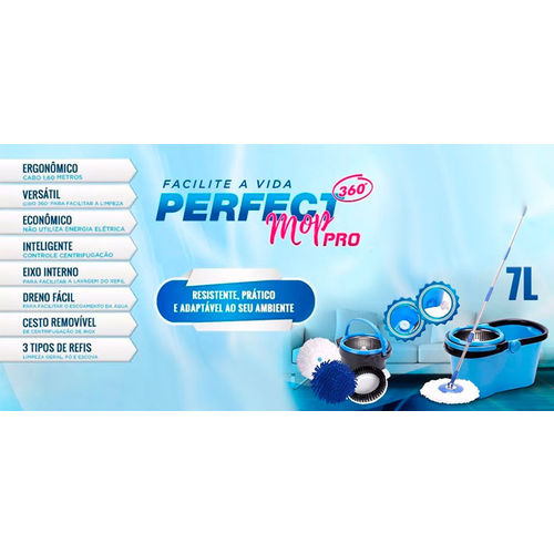 Balde Mop Perfect Pro 360 com 3 Refis Cesto Inox Limpesa Pesada