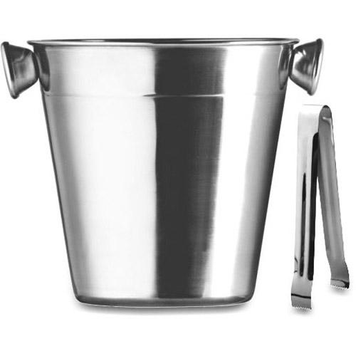 Balde para Gelo com Pinça Aço Inox 1,3 Litros Hercules