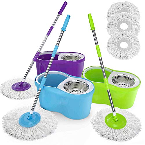 Balde Spin Mop 360 Centrifuga Cesto de Inox com 3 Esfregão - Verde