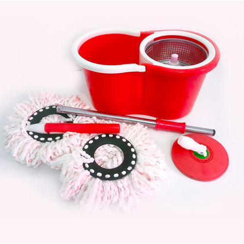 Balde Spin Mop 360 Centrifuga Cesto de Inox com Refil e Rodinhas - Vermelho