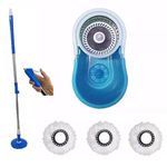 Balde Spin Mop 360 Inox C/dreno Esfregao C/3 Refil Azul