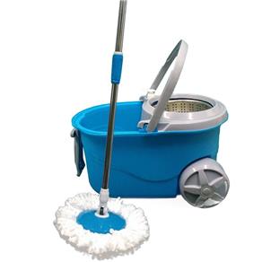 Balde Spin Mop Centrifuga 360 Inox com Rodas Esfregão Azul