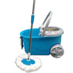 Balde Spin Mop Centrifuga 360 Inox com Rodas Esfregão Azul