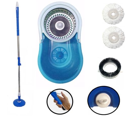 Tudo sobre 'Balde Spin Mop Cesto Inox Esfregao C/trava Gatilho + 3 Refil Azul'