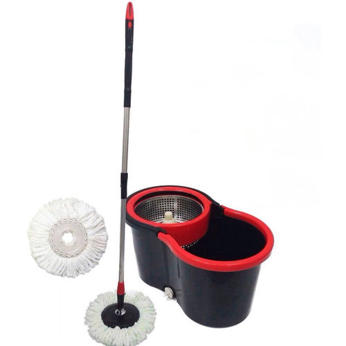 Balde Spin Mop Preto 360° Centrifuga Inox 2 Refil Esfregão Cabo de 1,30mts