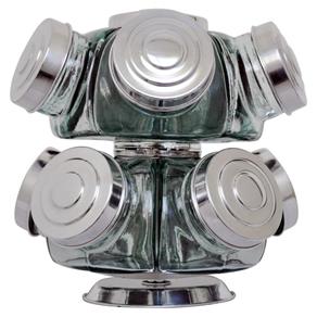 Baleiro de Vidro Giratório Mini 10 Potes Tampas de Alumínio