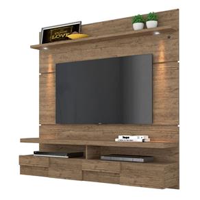 Bancada Suspensa Home Painel Lana 1.6 para TV de Até 60 Polegadas Luminária LED Porta Basculante Rijo Fosco Sala de Estar Recepção - Madetec - Marrom
