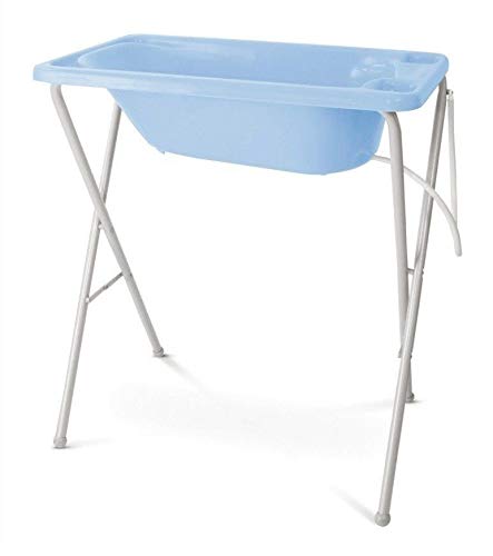 Banheira de Bebê Azul Pastel Rigída Plastica Galzerano + Suporte