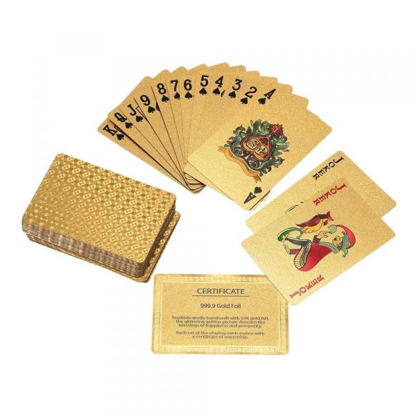 Baralho Dourado Folheado Ouro 24K 52 Cartas e 2 Coringas - Toyzz