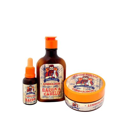 Barba Forte - Kit Óleo para Barba + Shampoo Barba e Cabelo + Pomada Lumberkjack