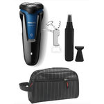 Barbeador Philips S1030 Cerberus com 3 Cabeças de Corte e Lâminas Clean Cut com Aparador de Pelos do Nariz e Orelha e Necessaire