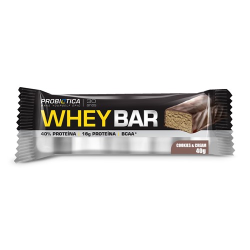 Barra de Proteína Whey Bar Low Carb Probiótica Cookies & Cream com 40g