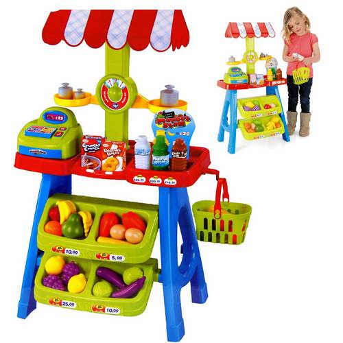 Barraca Infantil de Feira Mini Mercado com Frutas Balança Cesto Compras Brinquedo Minha Fruteira - B