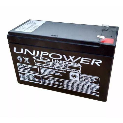 Bateria 12v 7ah Compact para Alarme, Cercas - Unipower
