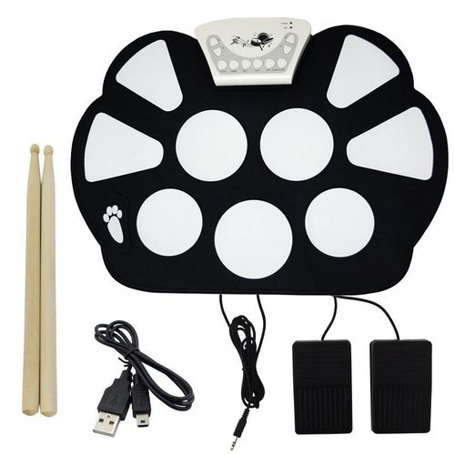 Bateria Eletrônica Musical Silicone Digital Roll Up Drum Kit 10 Pads 2 Pedais Baqueta Kh-w758 Preta