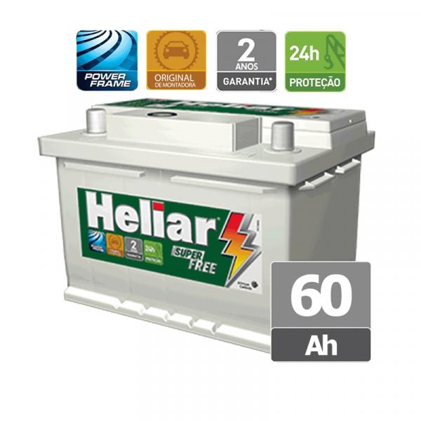 Bateria Heliar 60Ah Super Free HF60DD 24 Meses de Garantia