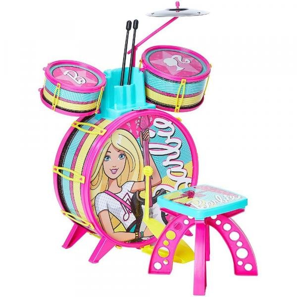 Bateria Infantil da Barbie com Banquinho - Fun