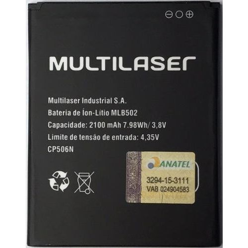 Tudo sobre 'Bateria Multilaser Ms50/sr Ms50 Sr Mlb502 2100mah Pr059'