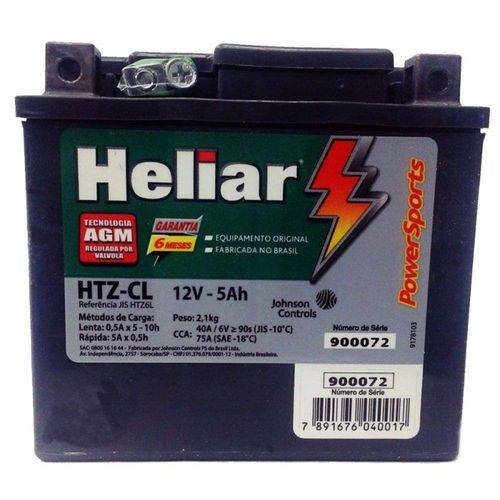 Tudo sobre 'Bateria para Moto 5a Heliar Powersports Htz-Cl'