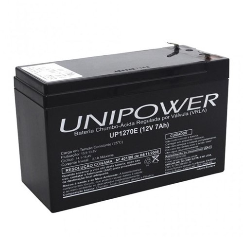 Tudo sobre 'Bateria Selada VRLA 12v/7A UP1270E Unipower'